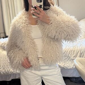 Women's Cream Faux Fur Jacket